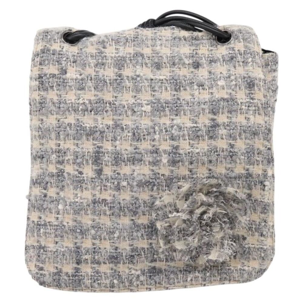 Chanel Camellia Messenger Tweed Gray Canvas Shoulder Bag Bag